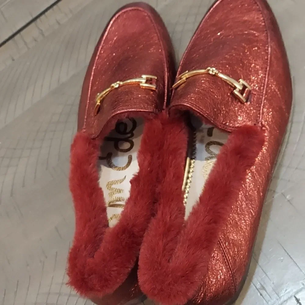 Sam Edelman Loraine Leather Faux Fur Burgundy Loafers